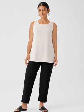 Eileen Fisher Washable Stretch Crepe Straight Ankle Pants Black L